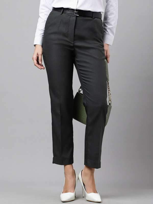 Buy Women Green Solid Formal Regular Fit Trousers Online - 759430