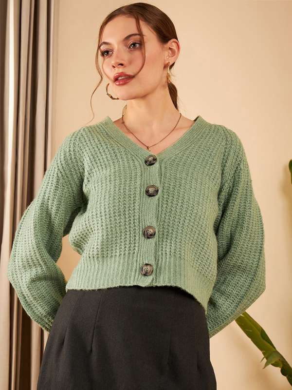 Buy CONTRASTING STRIPE GREEN LOOSE CARDIGAN for Women Online in India