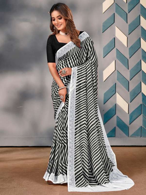 Black Striped Saree Buy Black Striped Saree online in India