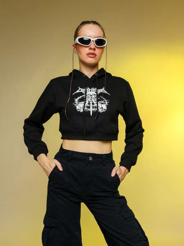 Cropped Black Hooded Sweatshirts Buy Cropped Black Hooded