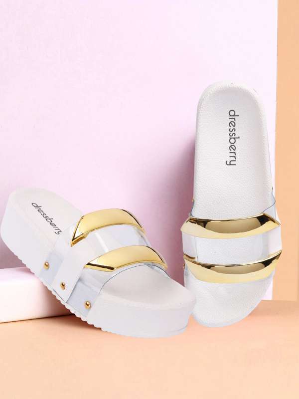 Gold and white 2025 sandals