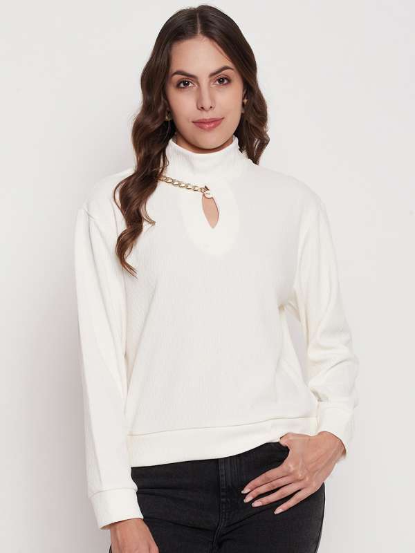 High neck white sweatshirt new arrivals