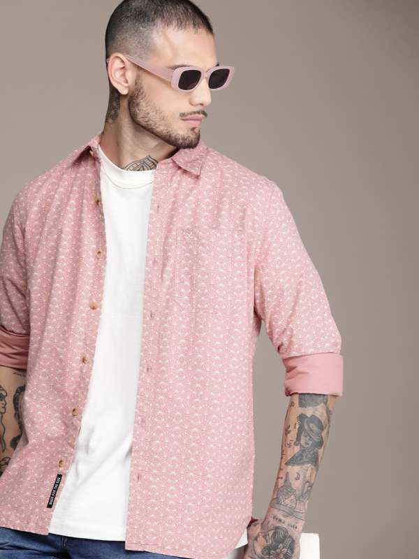 WROGN Men Pink Slim Fit Solid Casual Shirt