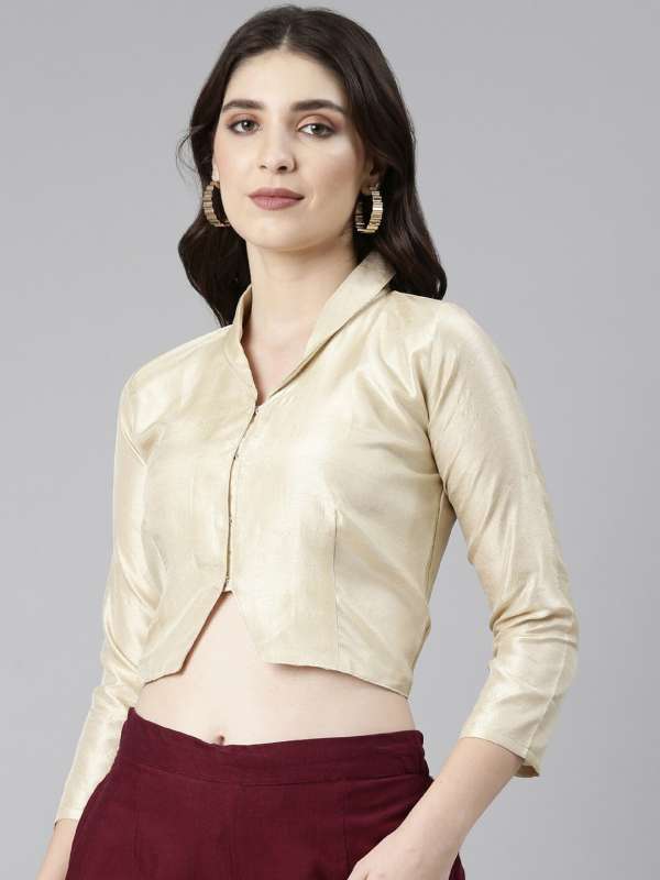 Buy Beige Color Silk Short Sleeves Blouse Online in USA – Pure