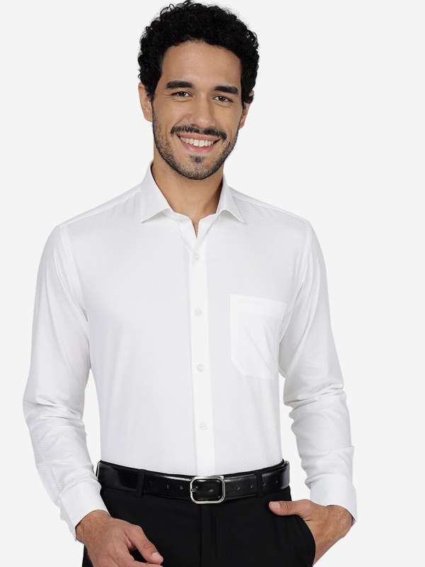 Buy White Cotton Slim-fit Pleated Shirt For Men by Abkasa Online