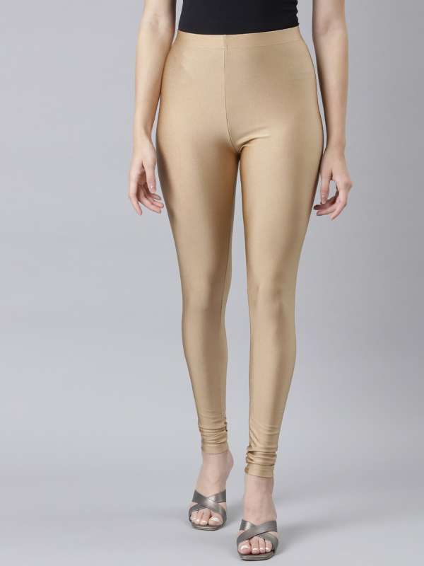 Indian Golden Color Ankle Length Straight Fit Casual Wear Skin Friendly  Ladies Plain Shimmer Leggings at Best Price in Delhi