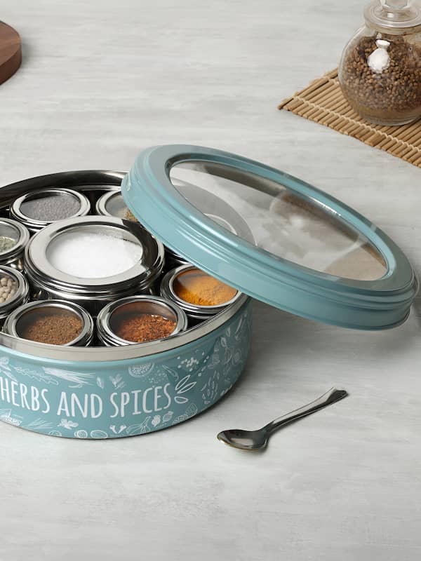 Masala, Spice Storage Container With Labels and 100g Spices in 4  Compartments on a Tray 