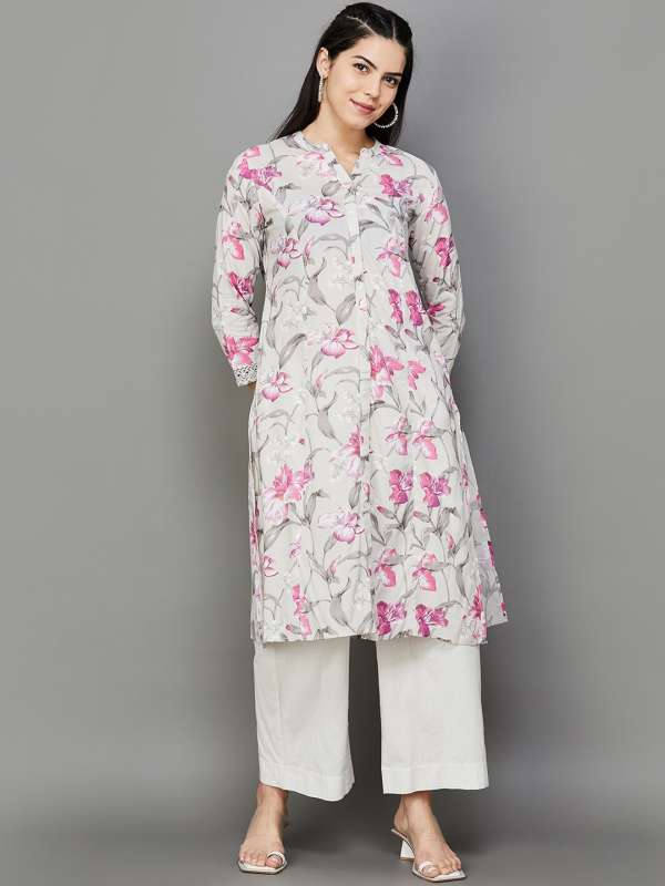 Melange By Lifestyle Grey Red Printed Straight Kurta 9401209.htm