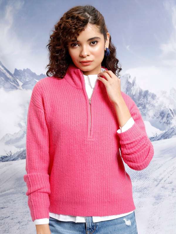 Women's pullover sweater with clearance zipper