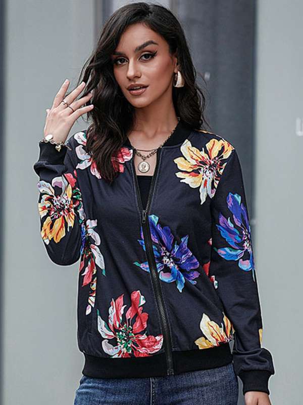 Blue floral 2025 bomber jacket
