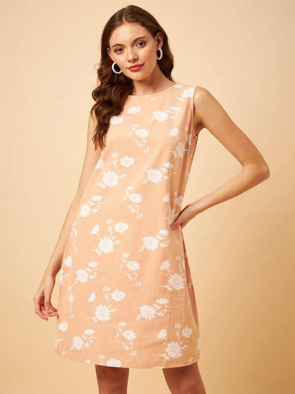 Floral Sleeveless Linen Dress - Blush Pink