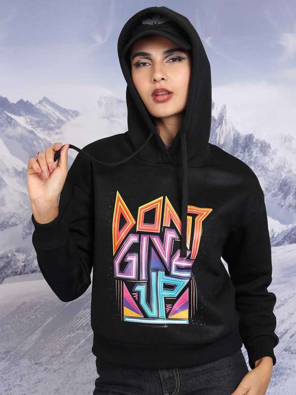 Black printed hoodie women's best sale