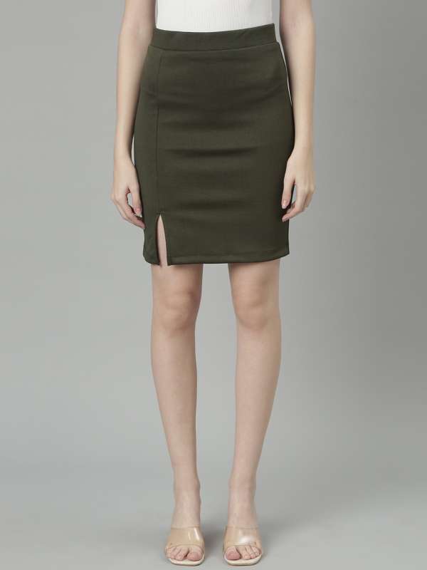 Olive green pencil skirt online clearance