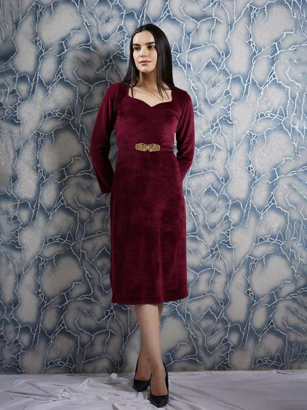 Myntra Athena Women Burgundy Solid Maxi Dress