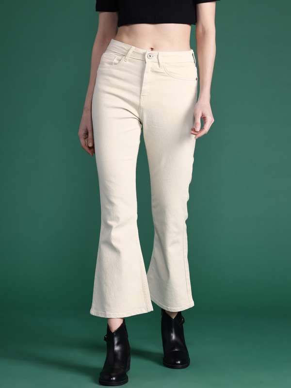 Cream Jeans Trousers - Buy Cream Jeans Trousers online in India