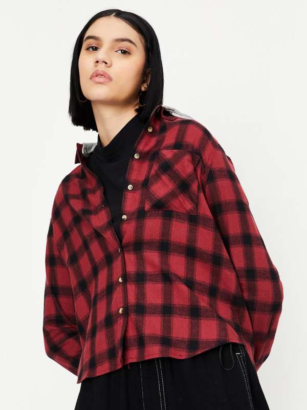 Checked hooded shirt clearance women's