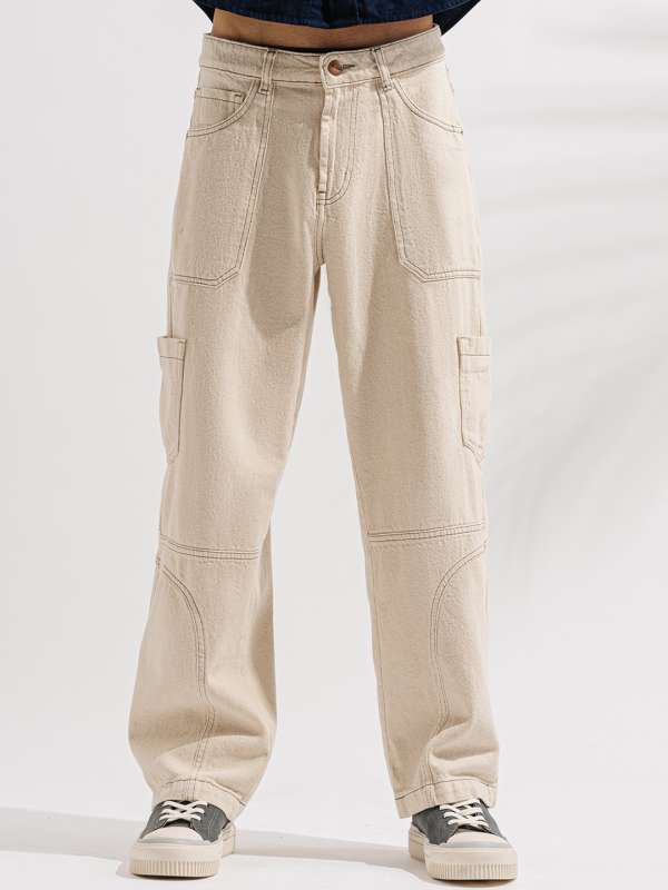 Pimaga Wide Leg Cargo Jeans Light Wash Denim