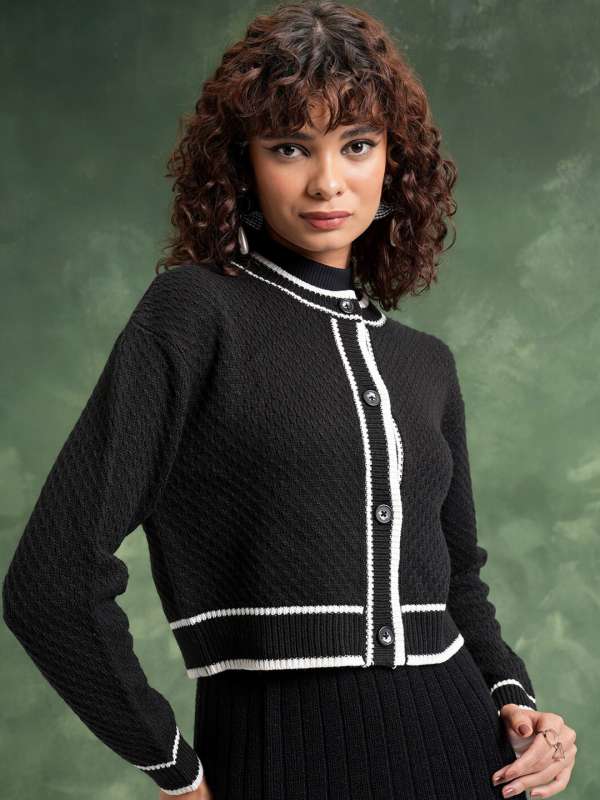 Cropped cardigan with shirt collar clearance