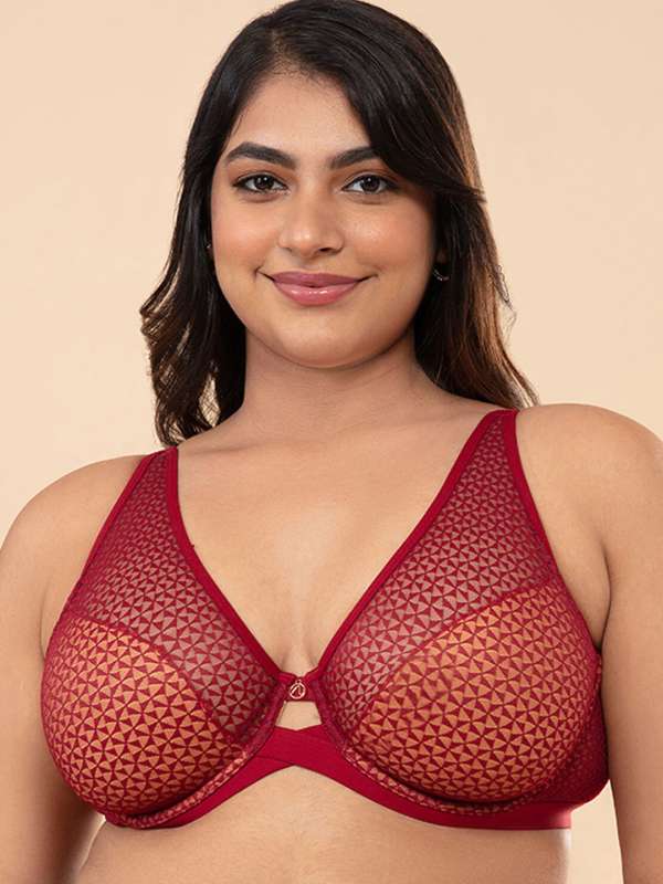 Lightly Padded Non-Wired Full Coverage Bridal Bra in Red - Lace