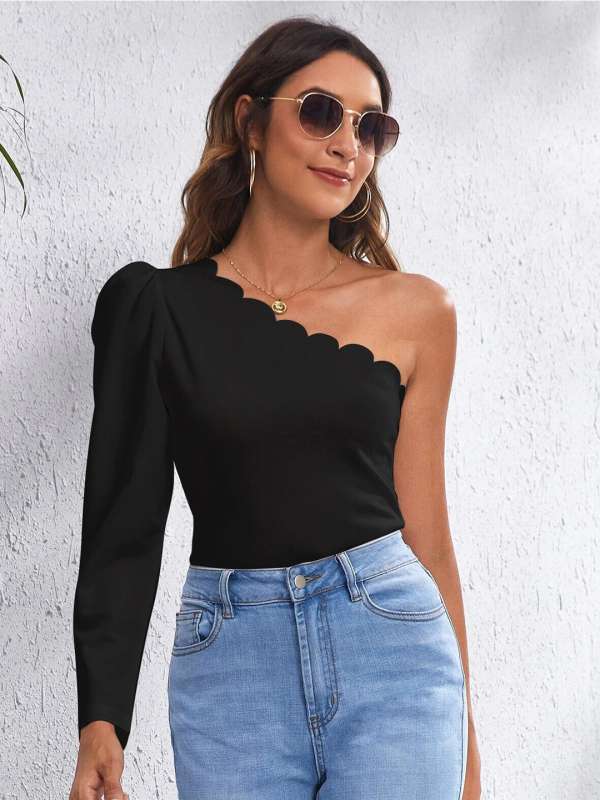 One Shoulder Black Tops Buy One Shoulder Black Tops online in India