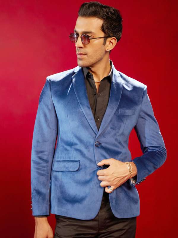 Royal blue cheap velvet blazer mens