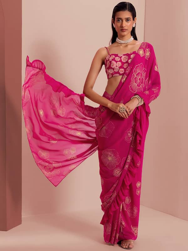 Buy Designer Saree - Trendy Weaving Silk Hot Pink Saree | Empress – Empress  Clothing