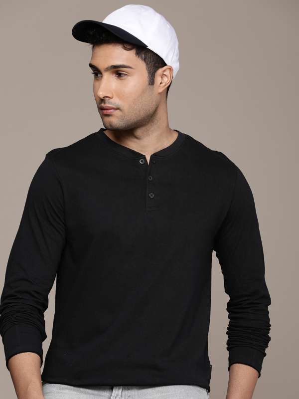 Roadster Black Solid Henley Tshirts Buy Roadster Black Solid Henley Tshirts online in India