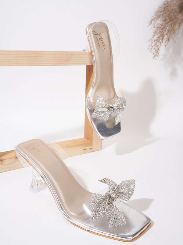 Silver glitter chunky heels sales