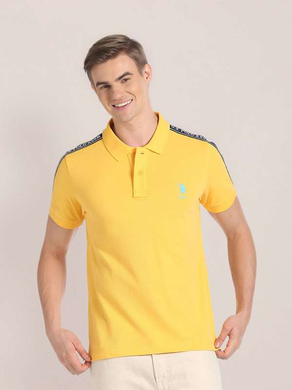 Spunk Yellow Solid Regular Fit Polo T Shirt 4572817.htm Buy