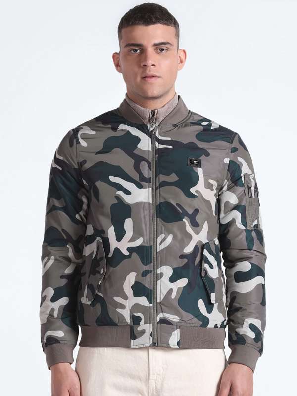 Flying Machine Charcoal Grey Printed Bomber Jacket Buy Flying Machine Charcoal Grey Printed Bomber Jacket online in India