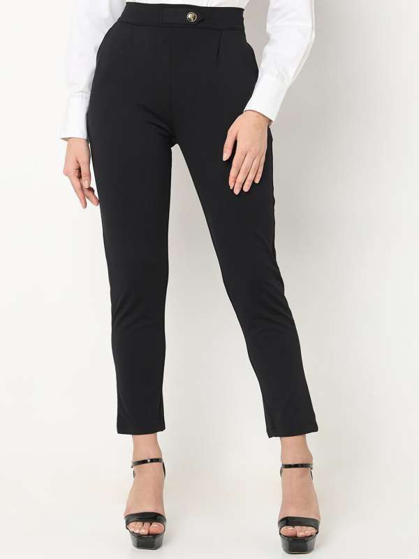 Smarty Pants women's cotton lycra ankle length brown color formal trouser.