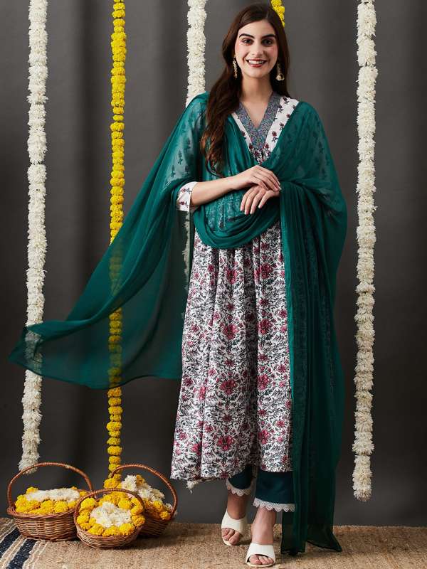 V neck salwar suit on sale