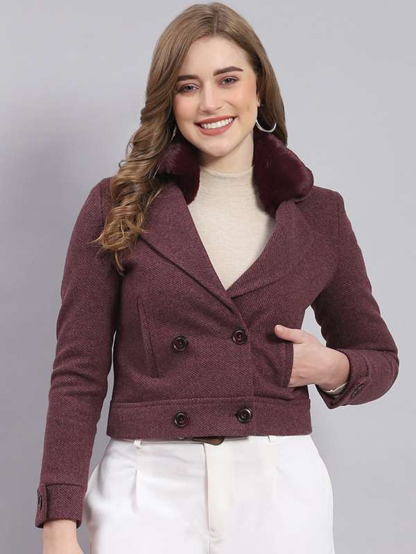 Women Brown Self design Coat