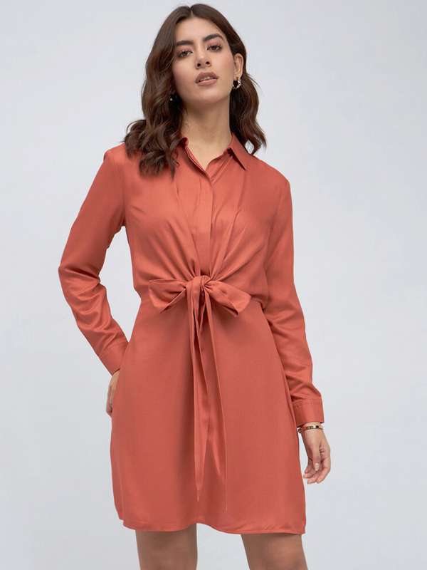 Shirt dress orange deals