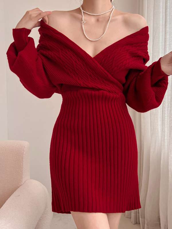 Off the shoulder jumper dress plus size on sale