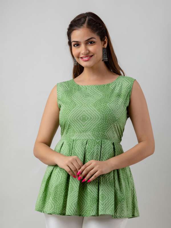 Green Sleeveless Kurtis - Buy Green Sleeveless Kurtis online in India
