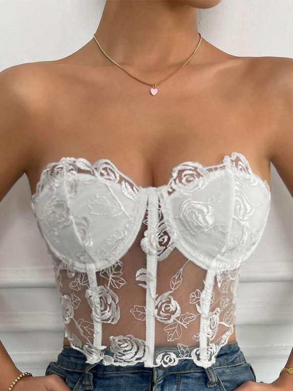 Buy LACY FLORAL-PRINT WHITE CORSET for Women Online in India