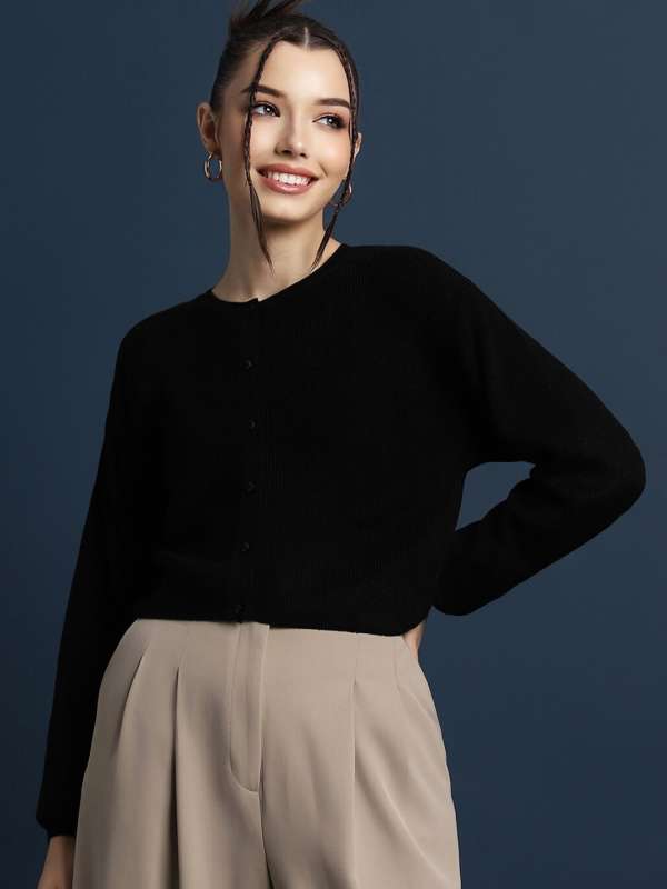 Forever 21 Black Solid Cardigan Sweater Buy Forever 21 Black Solid Cardigan Sweater online in India