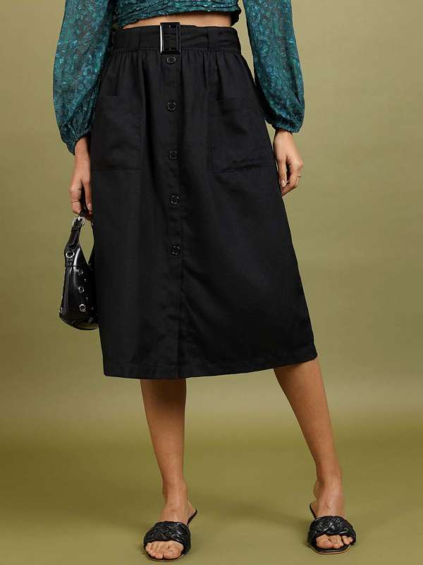 Tokyo Talkies Women Black Midi Leather Skirt
