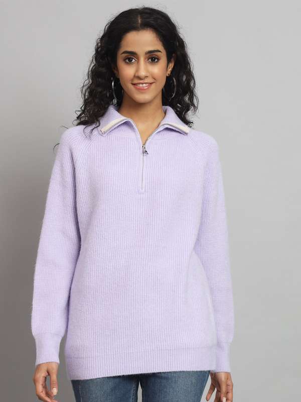 Oversized Half-zip Sweater - Light gray - Ladies