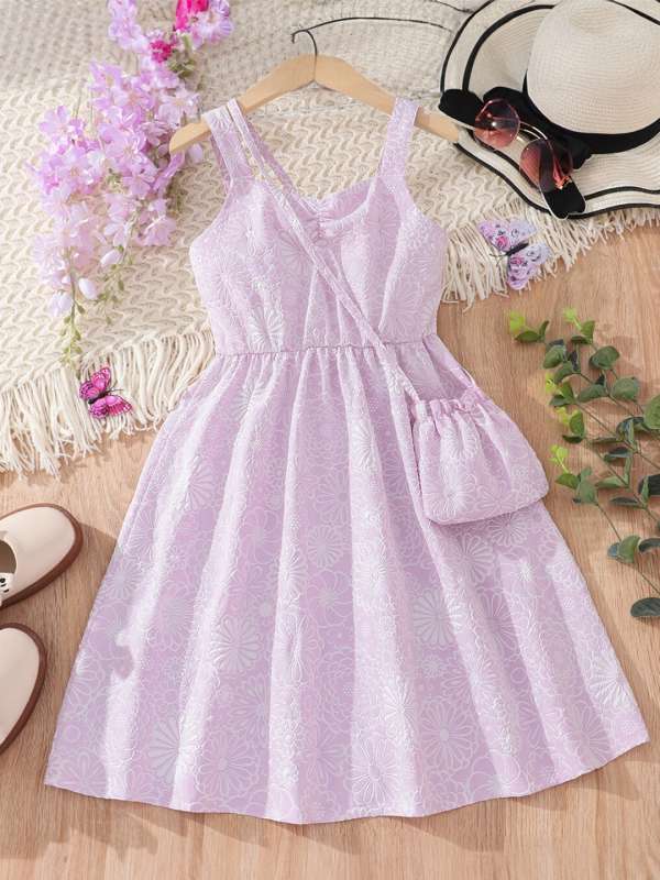 Patterned Cotton Dress - Light purple/unicorns - Kids