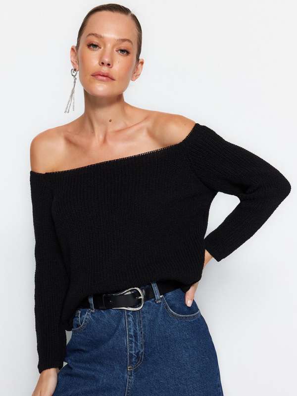 Off the shoulder top black sweater top