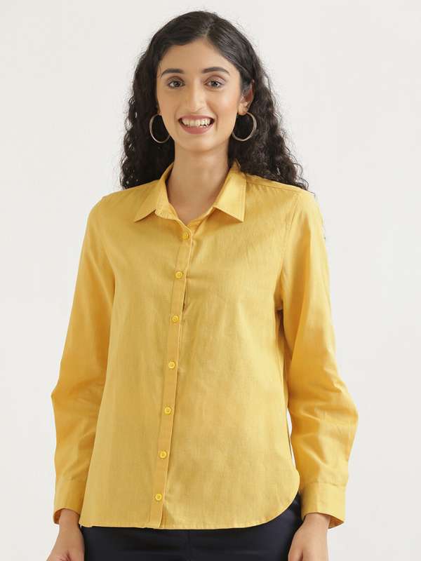 Linen yellow shirt top
