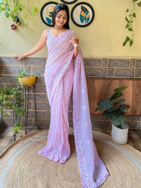 RE - Designer Light pink 60GM Georgette silk saree - Latest Sarees - New In  - Indian