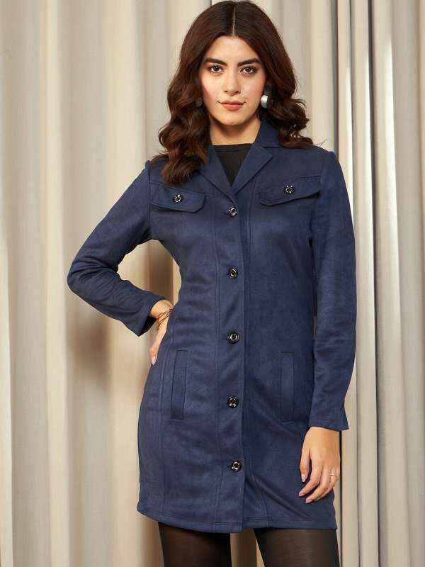 Blue long coat womens top