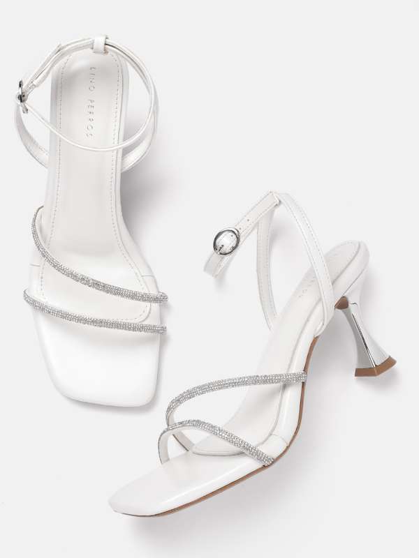 White strappy sales mid heels