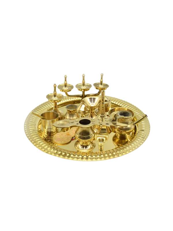 StyleMyWay Brass Pooja Thali Set ( 21.5 cm, Thali, Diya,, Dhoop Katori)  Gold Plated Price in India - Buy StyleMyWay Brass Pooja Thali Set ( 21.5  cm, Thali, Diya,, Dhoop Katori) Gold