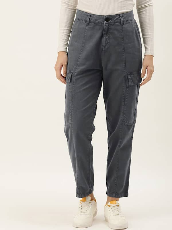 Buy WIDE LEG LOW-RISE GREY CARGO JEANS for Women Online in India