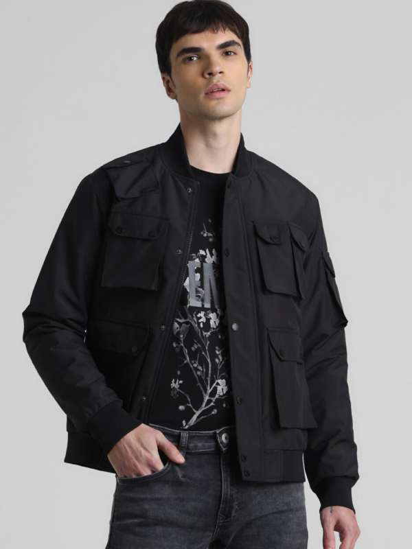 Jack and jones black bomber jacket on sale
