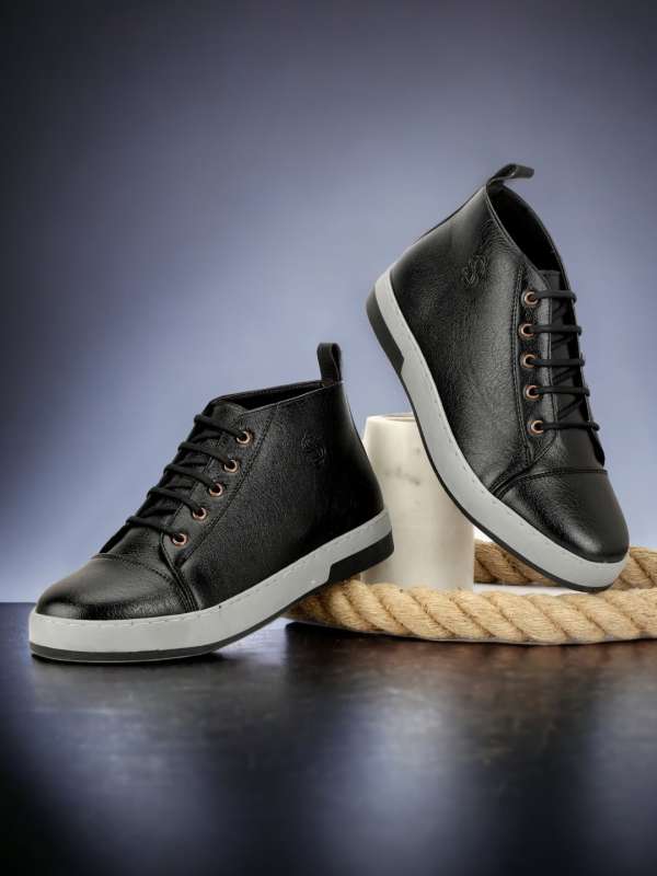 Black Leather Mid Top Sneakers Buy Black Leather Mid Top